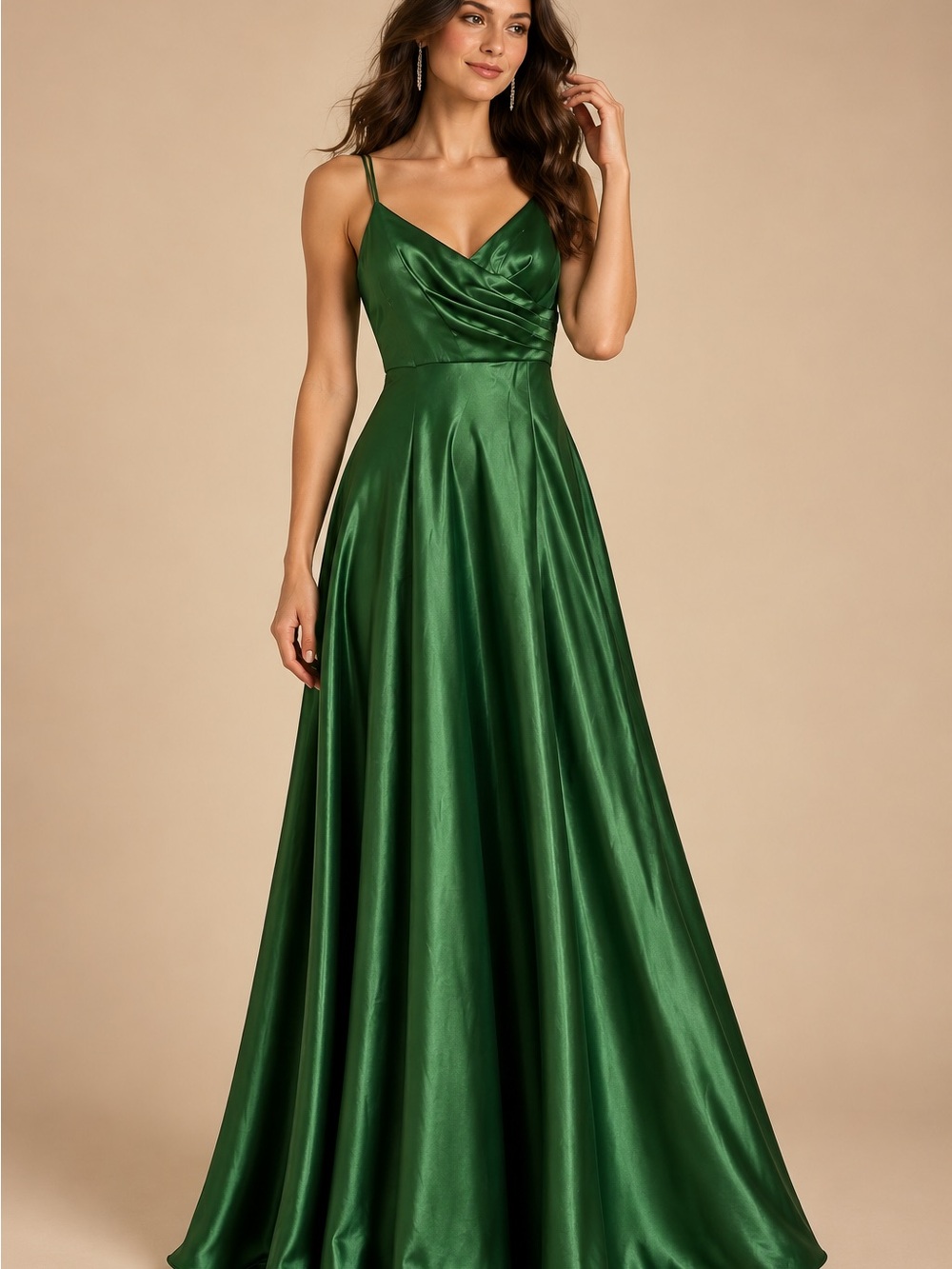 Emerald Satin Maxi Dress with Spaghetti Straps
